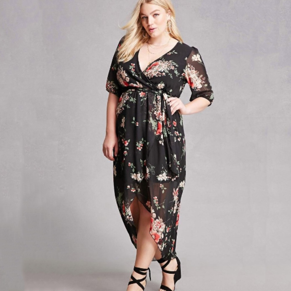 Plus Size Belted Floral High-Low Dress
